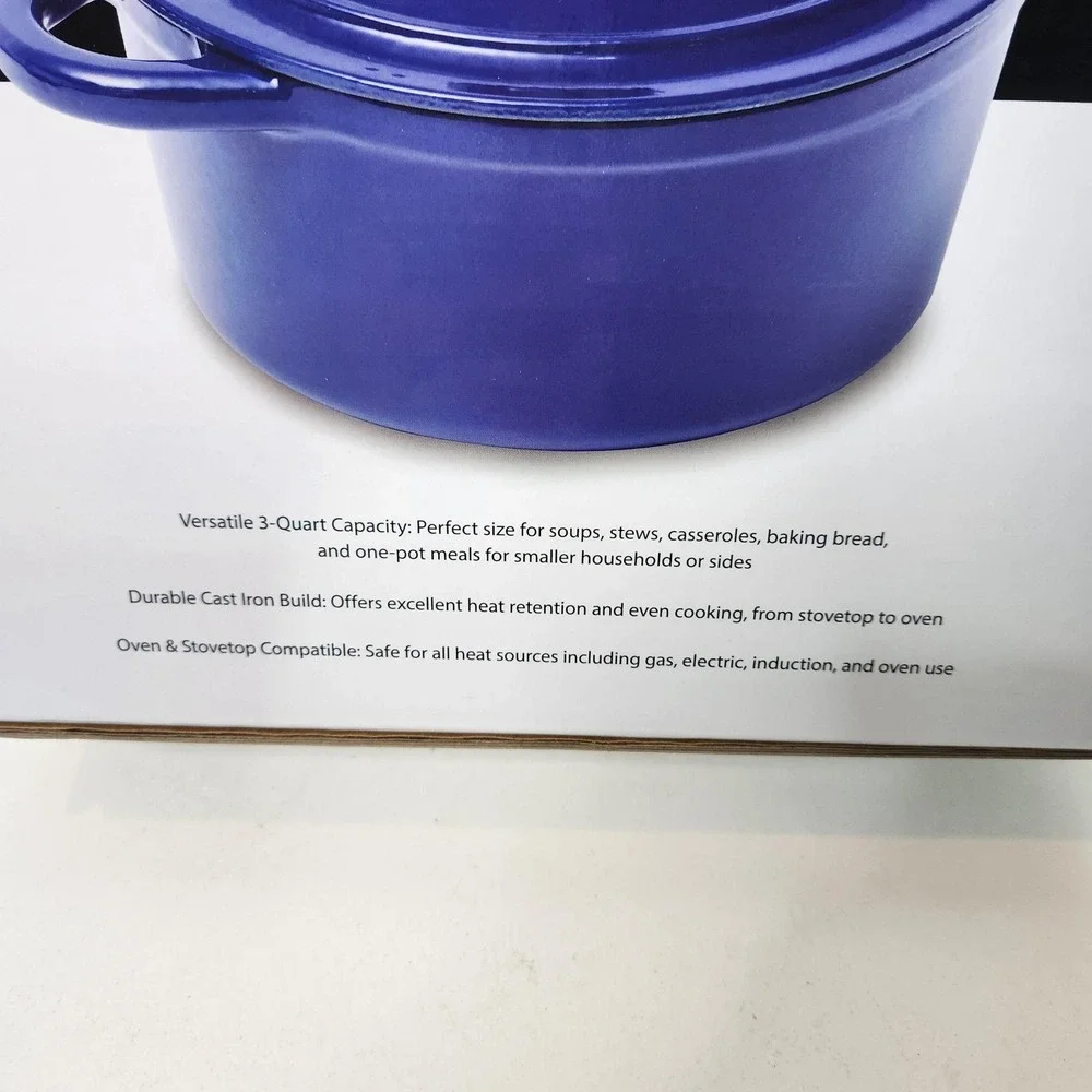 Culinary Craft 3 Qt Dutch Oven With Lid Blue Cast Iron New Casserole Pan Kitchen